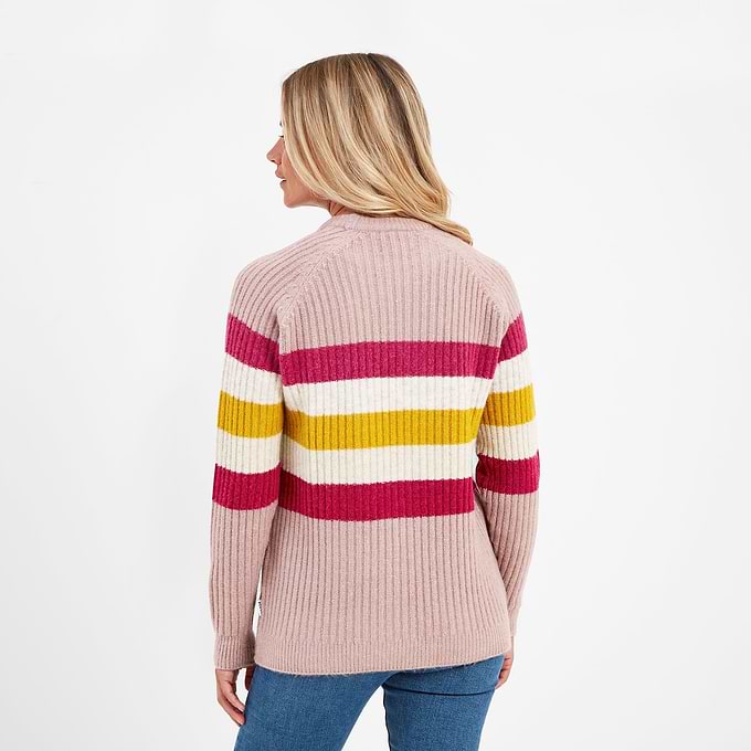 Janine Womens Striped Crew Neck Jumper - Faded Pink