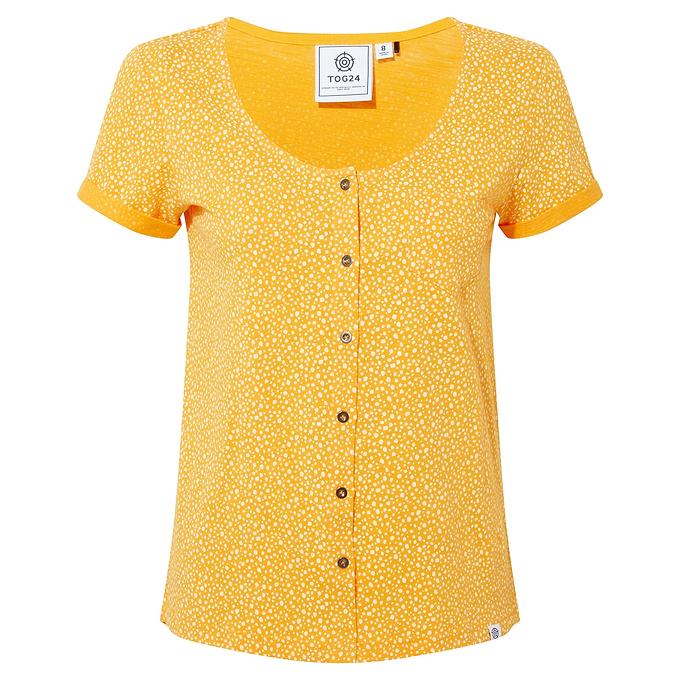 Kinver Womens Button Up Top - Bright Yellow Dalmation Print