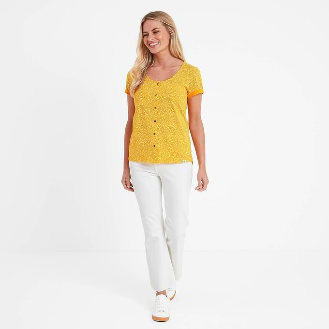 Kinver Womens Button Up Top - Bright Yellow Dalmation Print