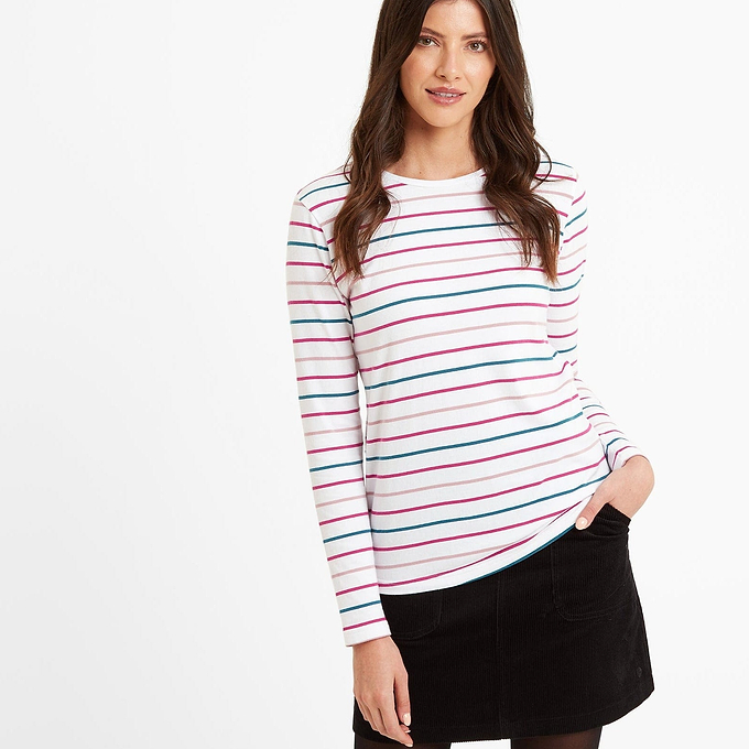 Margie Womens Long Sleeve Breton Stripe Top - Optic White