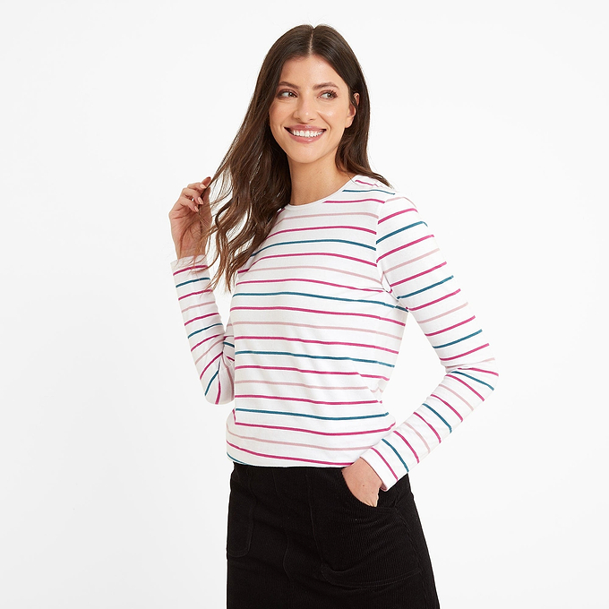 Margie Womens Long Sleeve Breton Stripe Top - Optic White