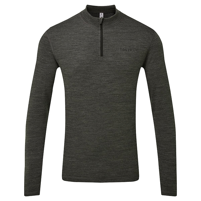 Nevis Mens Merino Base Layer Zip Neck - Grey Marl