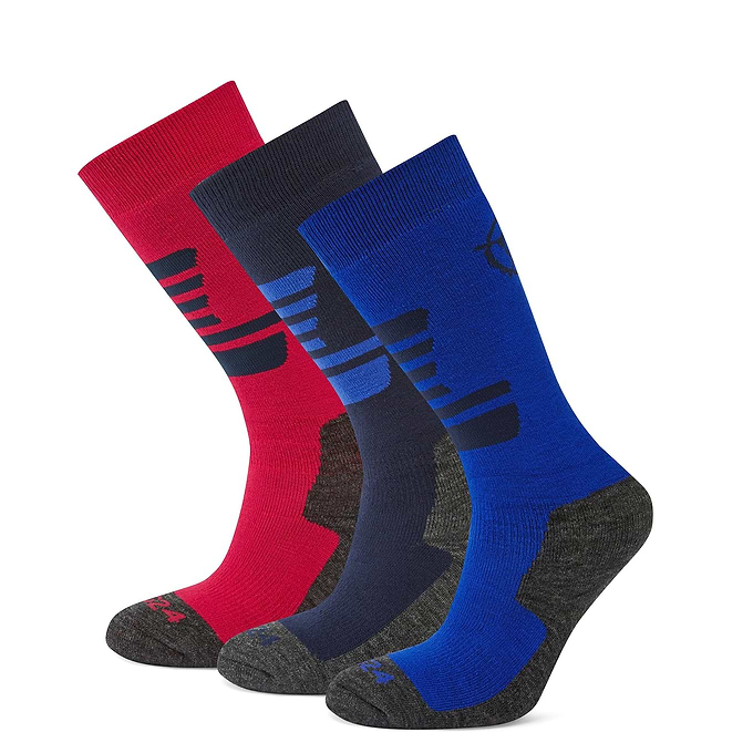 Oberau Kids 3 Pack wool blend Ski Socks - Dark Indigo/Royal Blue/Dark Pink