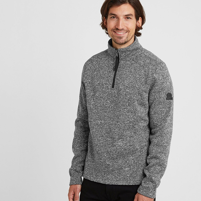 Pearson Mens Knitlook Quarter Zip Fleece - Dark Grey Marl