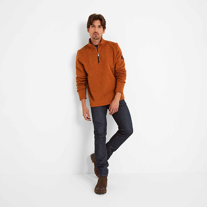 Pearson Mens Knitlook Quarter Zip Fleece - Dark Orange Marl