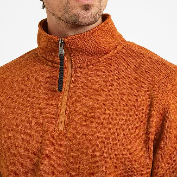 Pearson Mens Knitlook Quarter Zip Fleece - Dark Orange Marl