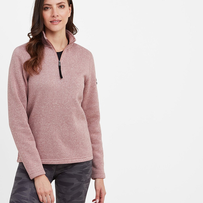 Pearson Womens Knitlook Quarter Zip Fleece - Faded Pink