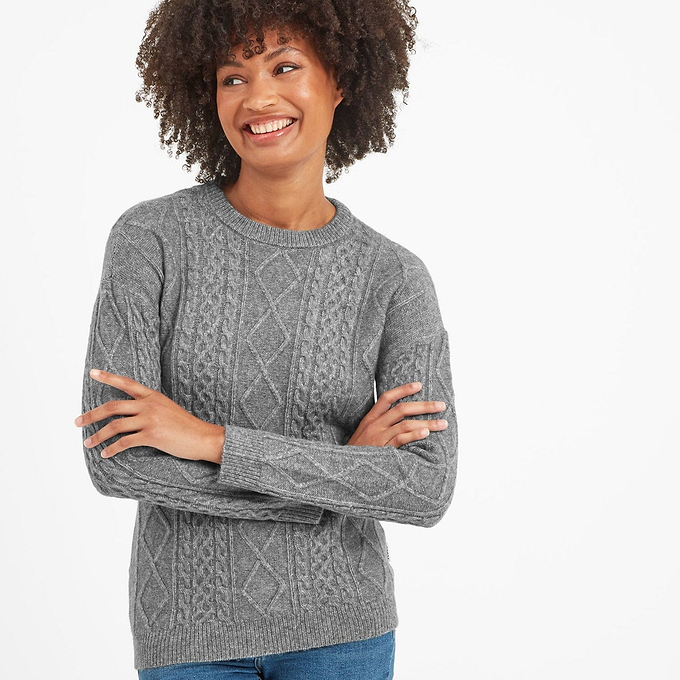 Shania Womens Cable Knit Jumper - Mid Grey Marl