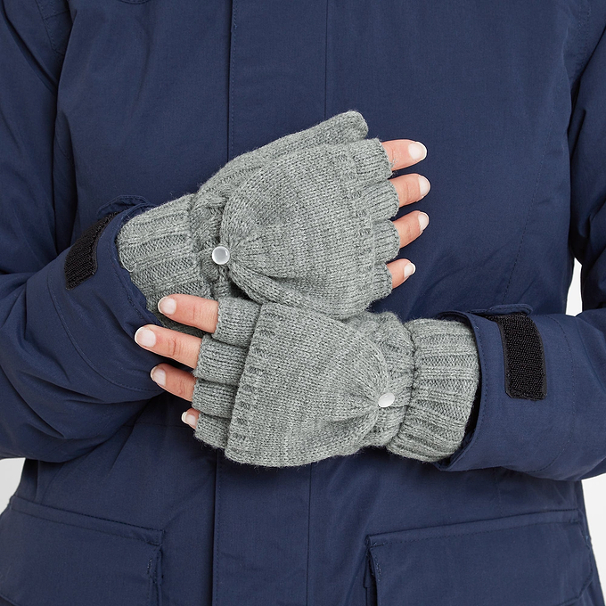 Wilks Knitted Fingerless Gloves - Mid Grey Marl
