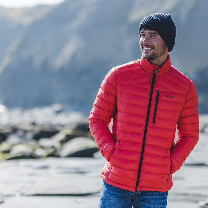 Drax Mens Funnel Down Jacket - Fire Red