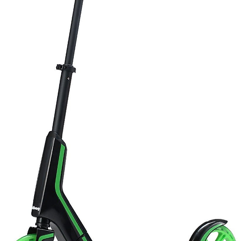 The JD Bug Pro Commute 185 Foldable Scooter in Black/Green features vibrant green wheels and handlebar grips. Known for its sleek, streamlined frame, ergonomic design with an adjustable handlebar, and dual bearing system, it's ideal for outdoor adventures.