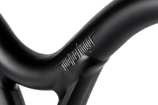 Close-up of matte black Ethic DTC Wolpertinger Aluminium IHC Stunt Scooter Bars (670mm x 560mm), echoing the sleek, durable design popular in pro scooter handlebars.