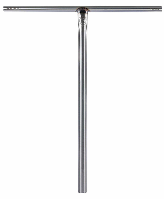 The Ethic DTC Tenacity V2 Steel HIC Stunt Scooter T-Bars in raw, measuring 670mm x 600mm, offer a sleek and lightweight design ideal for scooter bars with HIC compression systems.