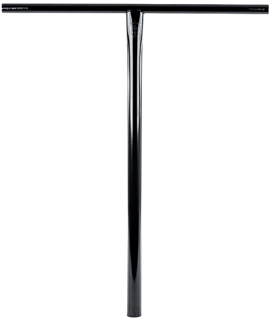 The Ethic DTC Tenacity V2 Steel Oversized HIC Stunt Scooter T-Bars in Black Mirror (620mm x 600mm) are lightweight, glossy black T-shaped handlebars with a straight crossbar and cylindrical stem, perfect for stunt scooter setups.