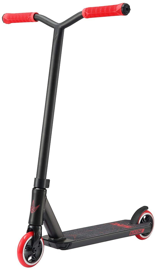 Introducing the Blunt Envy ONE S3 Complete Stunt Scooter in Red—a sleek ride equipped with vibrant red handle grips and wheels. Ideal for beginner scooter riders, its design stands out against a crisp white background, inspiring confidence and excitement with quality pro scooter parts perfect for thrilling adventures.