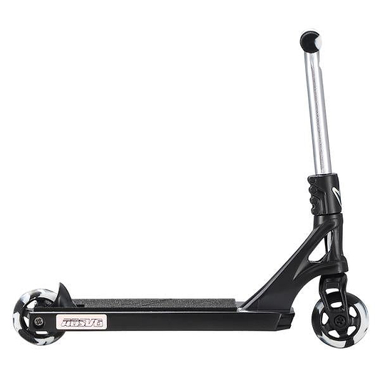 The Blunt Envy AOS V6 Finger Scooter in black by Blunt Envy features two wheels, a sturdy deck, and a silver handlebar, shown upright on a white background.
