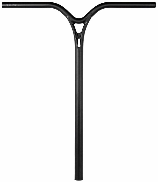 The Ethic DTC Wolpertinger Aluminium IHC Stunt Scooter Bars in black (670mm x 560mm) feature a Y-shaped design with a small triangular cutout in the center, inspired by Ethic, shown against a plain white background.