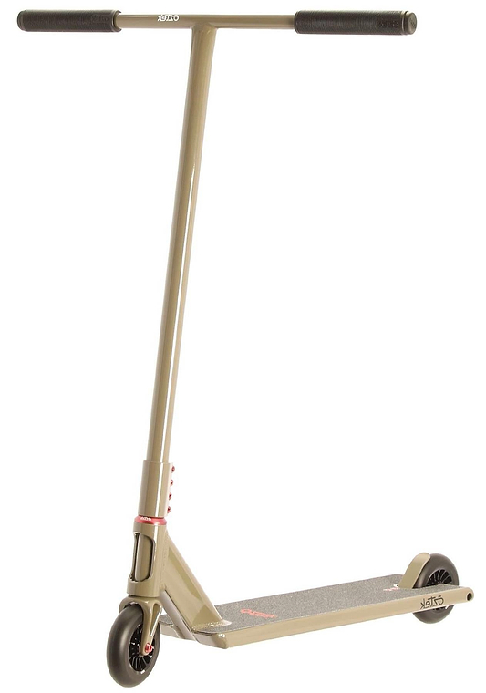 The Aztek Siren Complete Street Stunt Scooter in Zircon Sand features black handlebars, a black grip-tape deck, and small black wheels, shown against a white background.