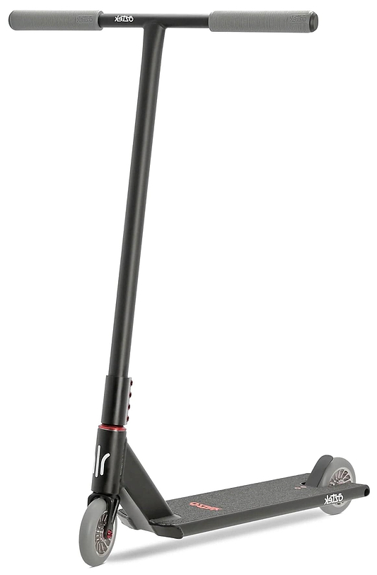 The Aztek Architect 2 Complete Stunt Scooter in Satin Black features a wide T-bar, durable metal deck, and small solid wheels—ideal for tricks, freestyle riding, and street use by urban riders.