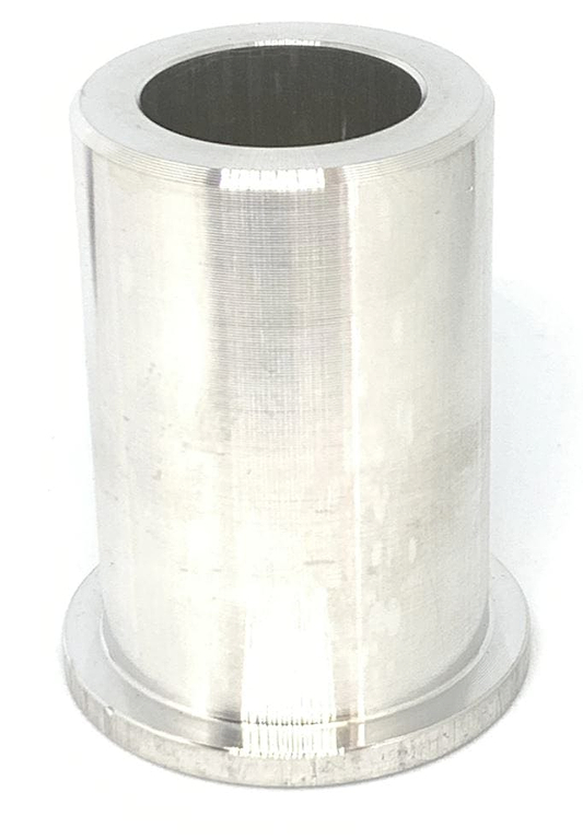 A sleek, cylindrical metal component made from Chromoly Steel, featuring a small flange at the base, stands upright against a white backdrop. Its smooth surface exhibits machining marks, hinting that it might be from the Logic Streetz Steel Standard IHC Stunt Scooter T-Bars - Black 660mm x 635mm, suitable for street scooters.