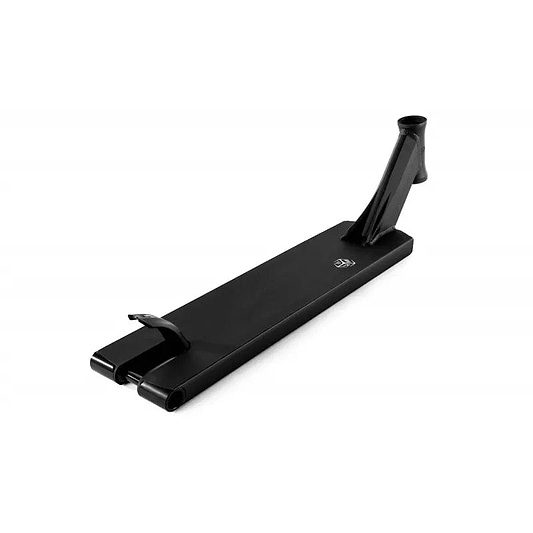 The Ethic DTC Pandora Black Stunt Scooter Deck, measuring 5.1" x 20.5", boasts a sleek black finish with a sloping neck and rear brake, making it ideal for freestyle or stunt use, while its 12 STD compatibility ensures versatility for various tricks.