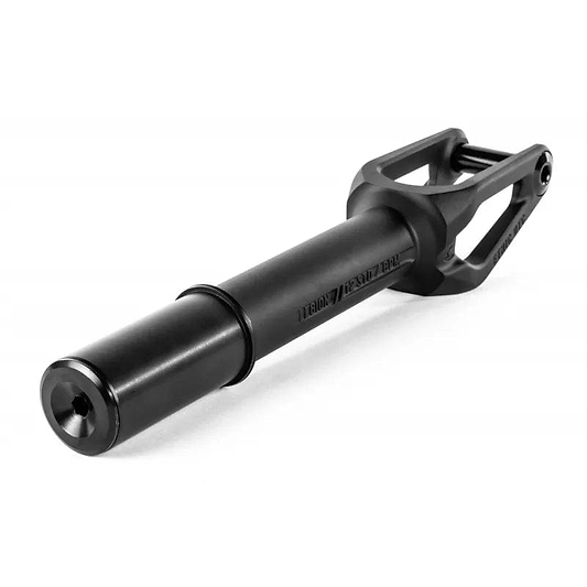 Image of a sleek, black metal tow hook featuring a cylindrical rod and triangular attachment end, echoing the precision design characteristic of Ethic's Legion V2 IHC stunt scooter forks, set against a clean white background.