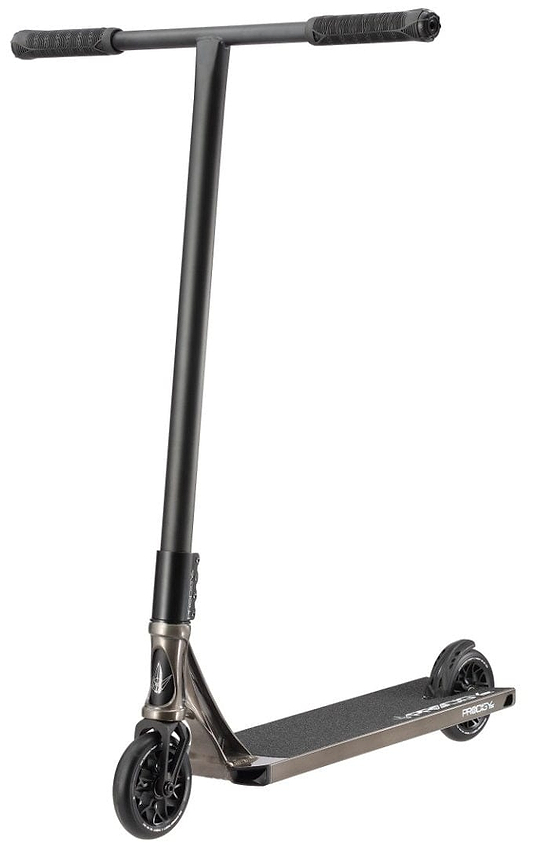 A modern grey stunt scooter boasting a T-shaped handlebar and a robust build, the Blunt Envy Prodigy X Street Edition Complete features two compact wheels and a non-slip deck, perfecting its sleek, minimalistic design.