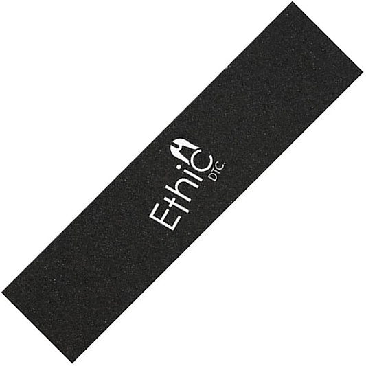 A black nail file with the words "Ethnic DTC" printed in white, designed for enhanced grip inspired by the Ethic DTC Big Coarss Stunt Scooter Griptape.