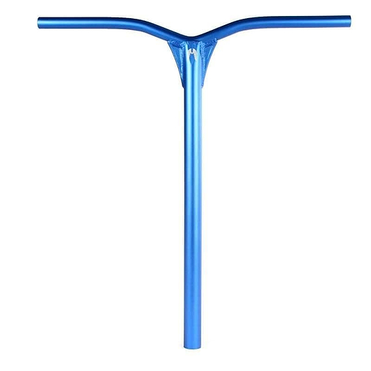 The Ethic DTC Dryade 67 Aluminium ICS/IHC Stunt Scooter Bars in Blue, with dimensions of 670mm x 580mm, capture attention against a white background. This lightweight bar features two horizontal grips and a vertical stem with a reinforced connection compatible with the ICS compression system.