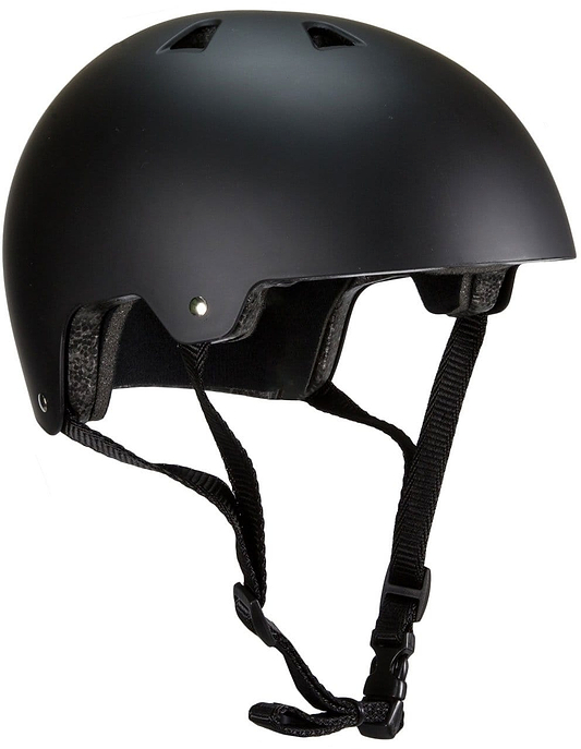 The Harsh ABS Skate / Scooter Helmet in Matt Black offers high impact-absorbing features, adjustable chin straps, and top ventilation holes, making it perfect for scooter riding.