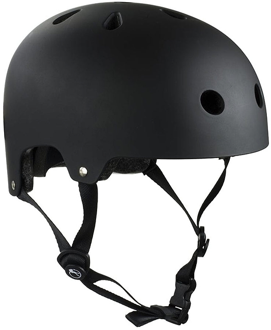 Introducing the SFR Essentials Skate / Scooter Helmet in Matt Black, featuring a high-impact ABS shell, multiple ventilation holes, and an adjustable chin strap. Its smooth matte finish offers both safety and comfort, making it perfect for your skating or cycling adventures.