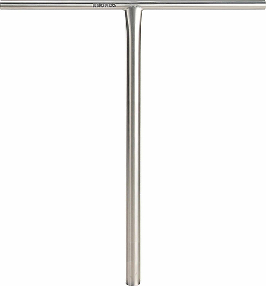 The Longway Kronos Titanium Oversized HIC Stunt Scooter T-Bars in Raw (650mm x 610mm) are lightweight, T-shaped titanium handlebars with a sleek finish, shown against a plain white background.