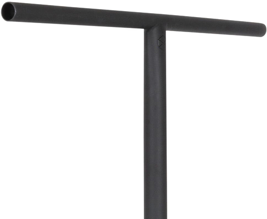 Introducing the Native Stem Steel Standard SCS Stunt Scooter Bars in black, featuring a size of 635mm x 560mm. Crafted from heat-treated Chromoly for enhanced durability, these sleek metal handlebars boast a smooth finish and are showcased against a white background. Ideal for street riders who value both style and strength.