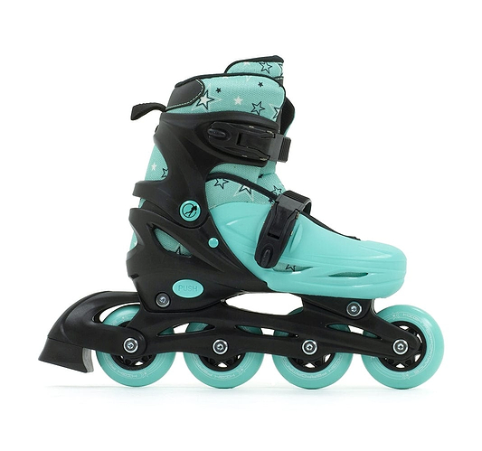 The SFR Plasma Adjustable Inline Skates, ideal for beginner skaters, showcase a stylish black and green design with adjustable straps for a secure fit. With its durable frame and four wheels, this model stands out as an excellent choice in adjustable inline skate options.