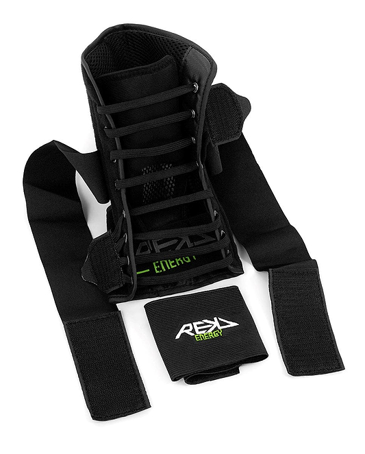 The REKD Energy Covert Ankle Skate Protection Braces in black come with adjustable straps and laces, featuring the "REKD Energy" text in green, and provide exceptional ankle protection.