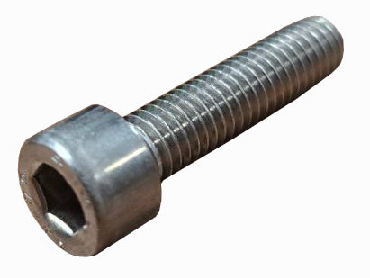 A close-up of the Universal M6 Scooter Clamp Bolt - 25mm by Universal, featuring a metal hex socket cap with a cylindrical head and threaded shaft, often used in machinery, construction, and as scooter clamp bolts.