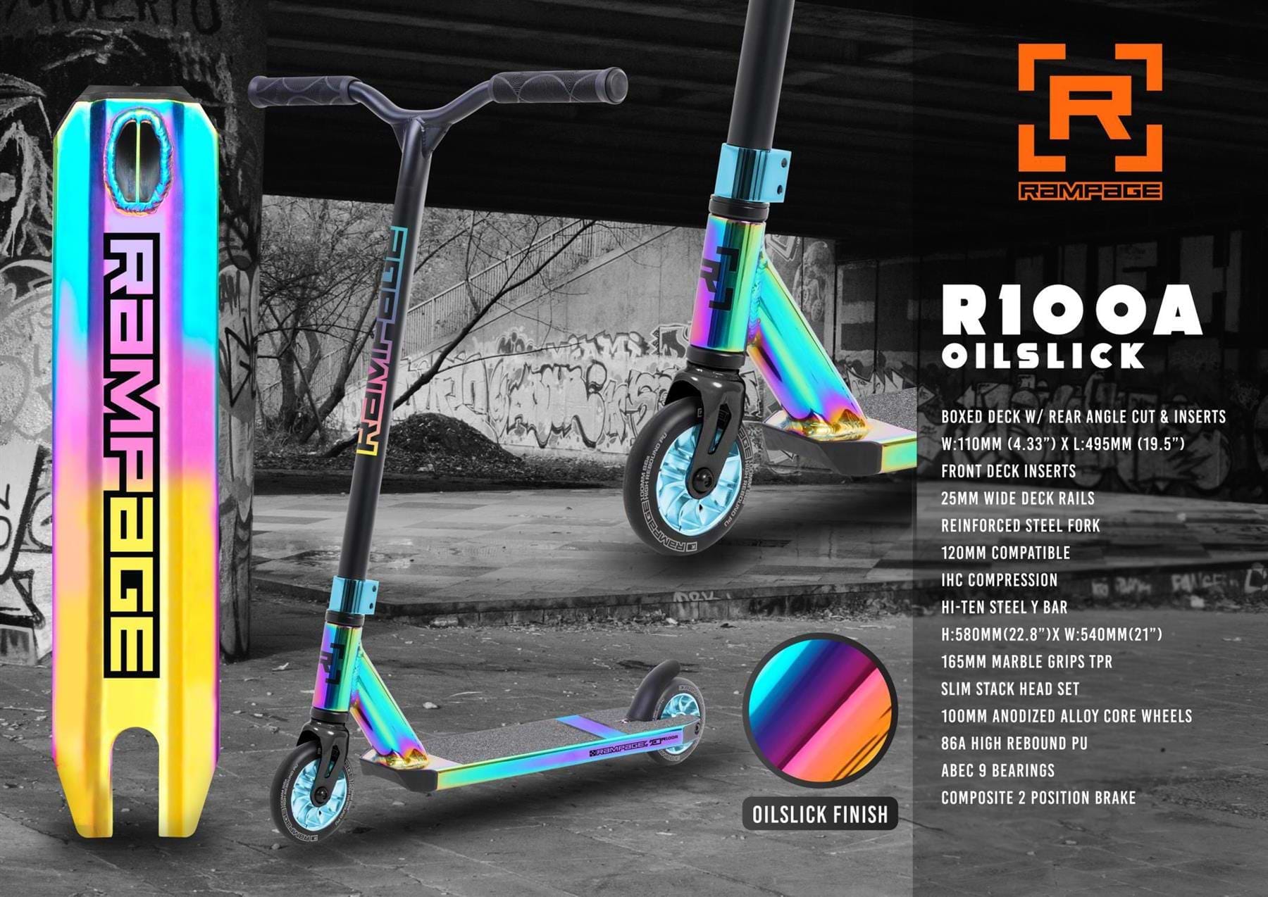 Buy Rampage R100A Complete Stunt Scooter - Oil Slick Neochrome