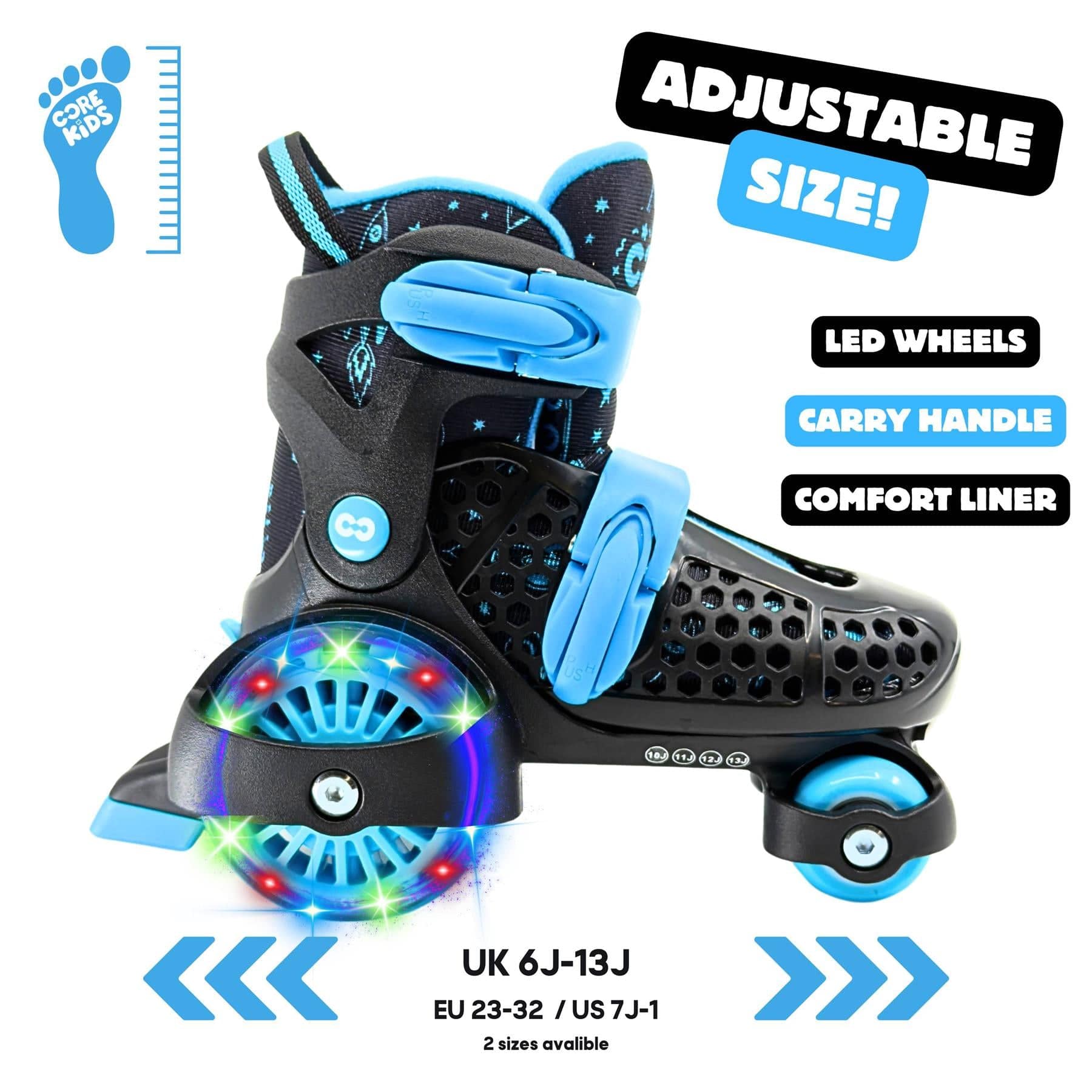 CORE Kids Newbie LED Adjustable Roller Skates Black Blue