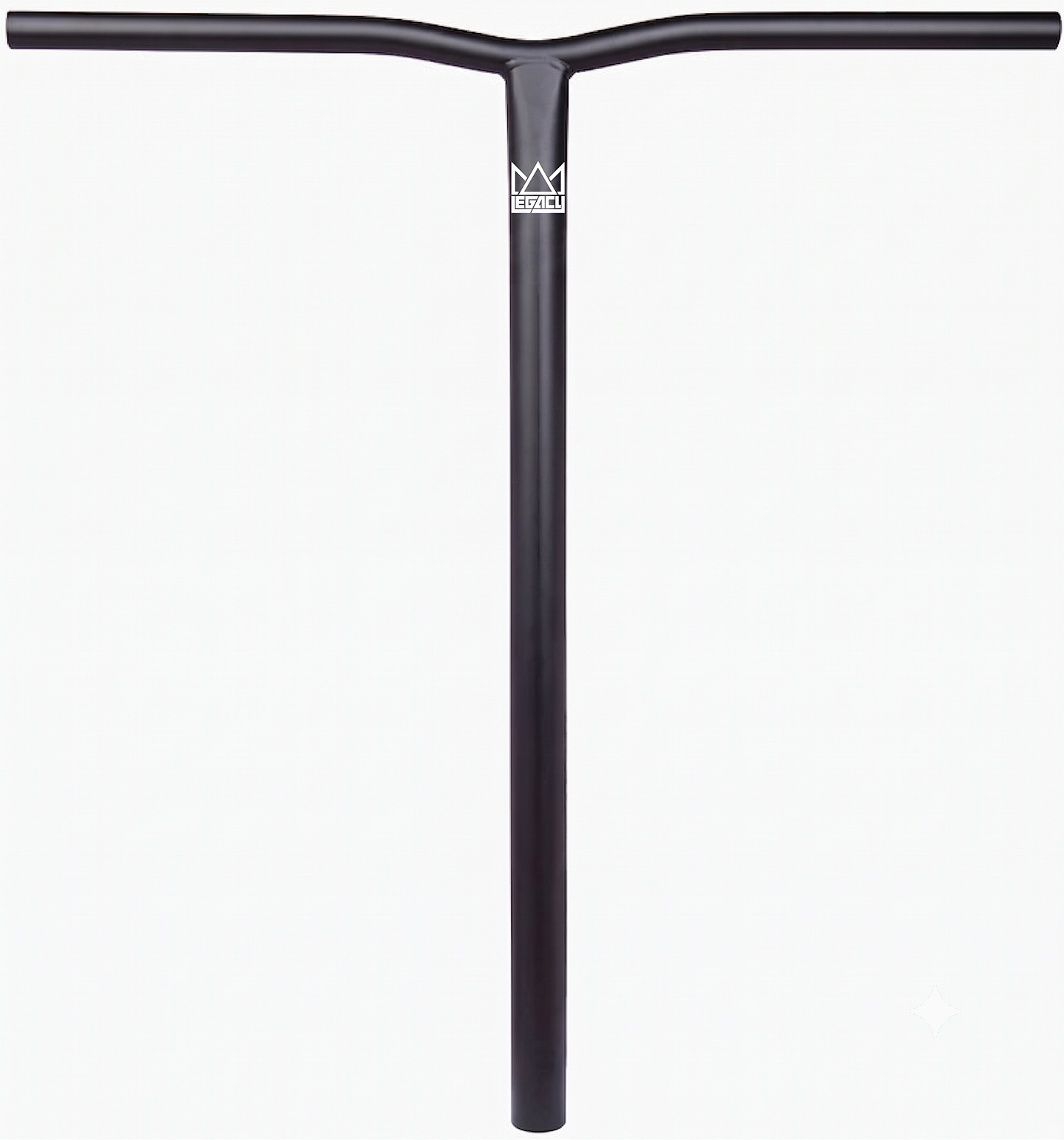 The Legacy Chromo Lite Steel Oversized HIC/SCS Stunt Scooter Bars (Black, 680mm x 610mm) feature a T-shape with slightly curved top corners, are made from durable Chromoly steel, and display a small white crown logo near the top center.