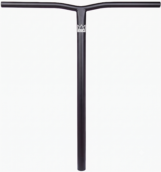 The Legacy Steeltanium Chromo Lite Oversized HIC/SCS Stunt Scooter Bars in black (680mm x 610mm) feature a durable chromoly steel T-shape, matte finish, and a white crown logo near the top center. Compatible with HIC/SCS setups.