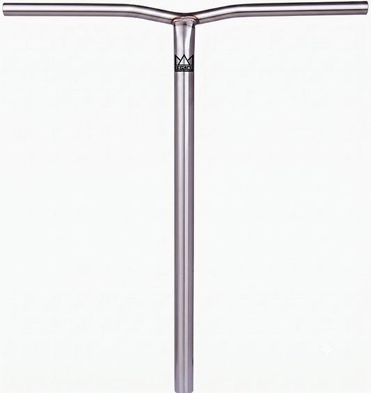 The Legacy Steeltanium Chromo Lite Oversized HIC/SCS Stunt Scooter Bars in Raw (680mm x 610mm) feature a durable chromoly steel T-bar design with a subtle center logo, compatible with HIC/SCS setups.