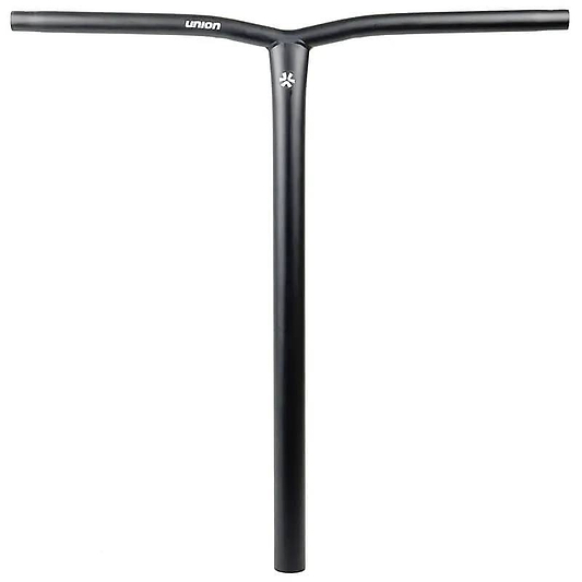 The Union Uniq Bend Steel Oversized HIC Stunt Scooter Bar in black (600mm x 580mm) features a wide T-shape, durable chromoly steel, “Union” branding at the top center, and is designed for oversized HIC setups.