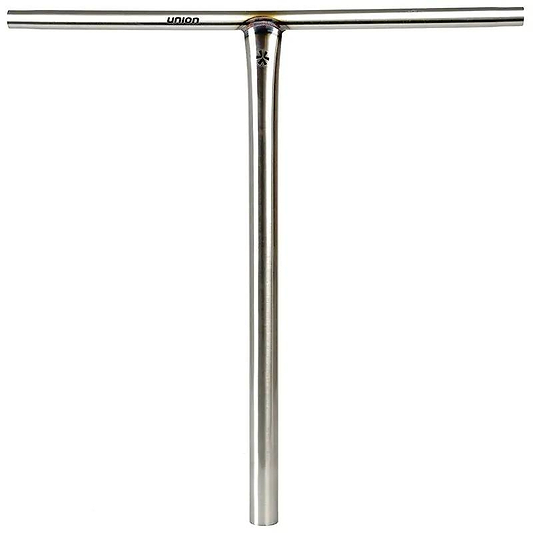 The Union Uniq T Steel Oversized HIC Stunt Scooter Bar in silver (650mm x 600mm) features a T-shape with "UNION" printed near the top crossbar.
