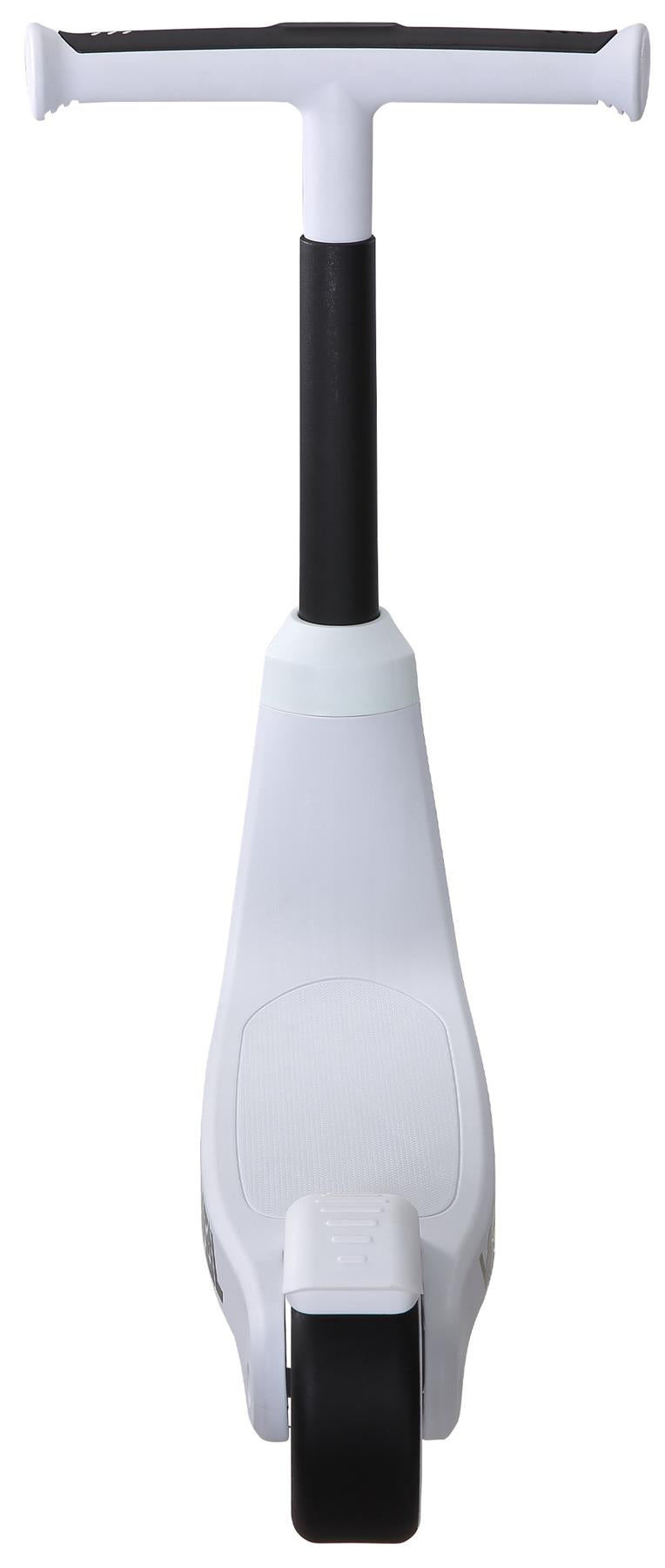 A front view of the Vital First Kids Scooter in white with a black handlebar and single front wheel, by Vital, shown against a plain white background.