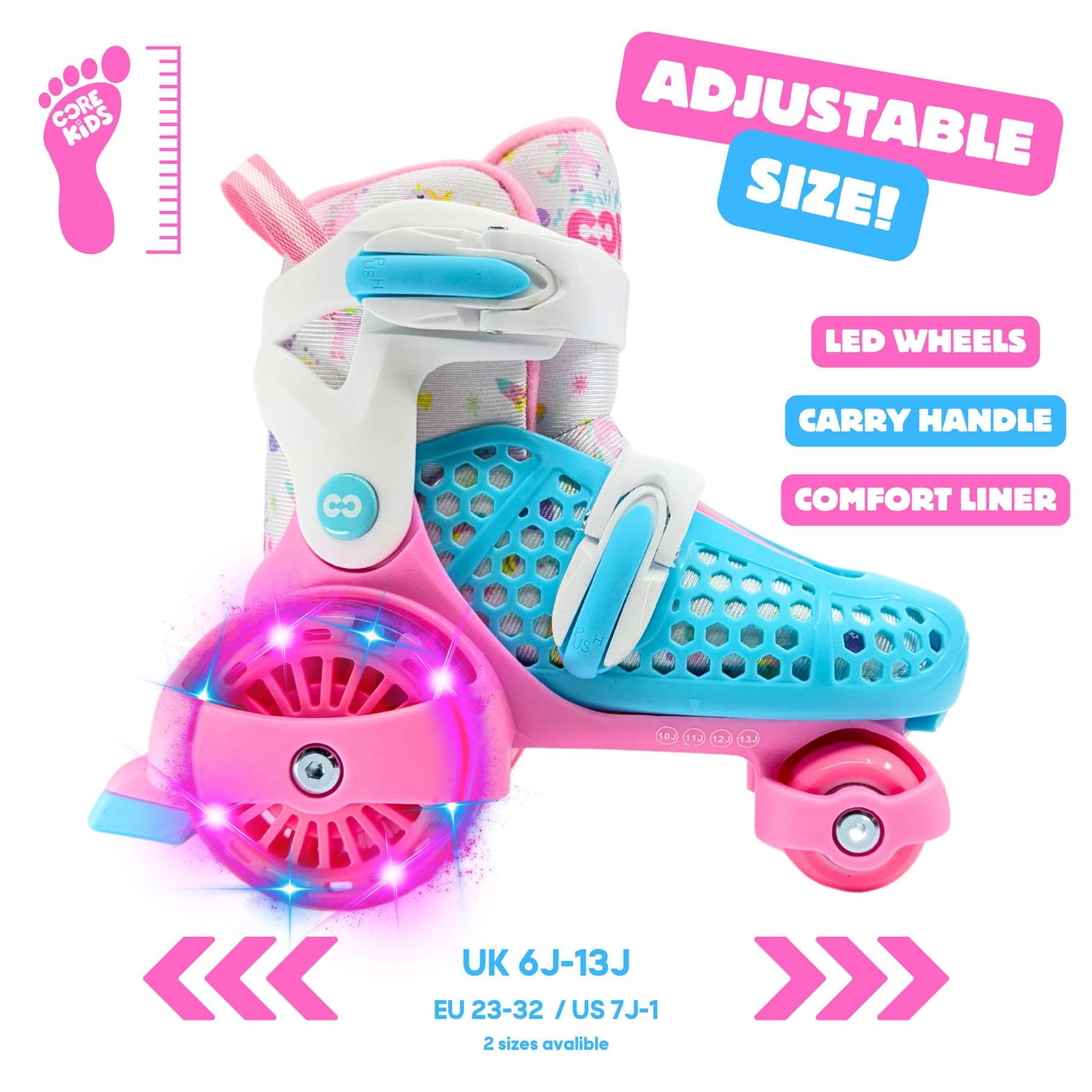 【くらやえみ】Roller Skating 【正規品】 CORE Kids Newbie LED Adjustable Roller Skates - Pink / Blue
