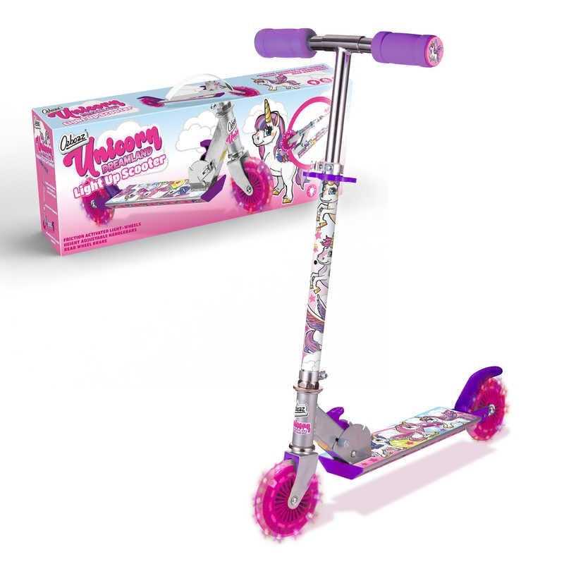 Ozbozz Unicorn Dreamland Light Up Foldable Kids Kick Scooter