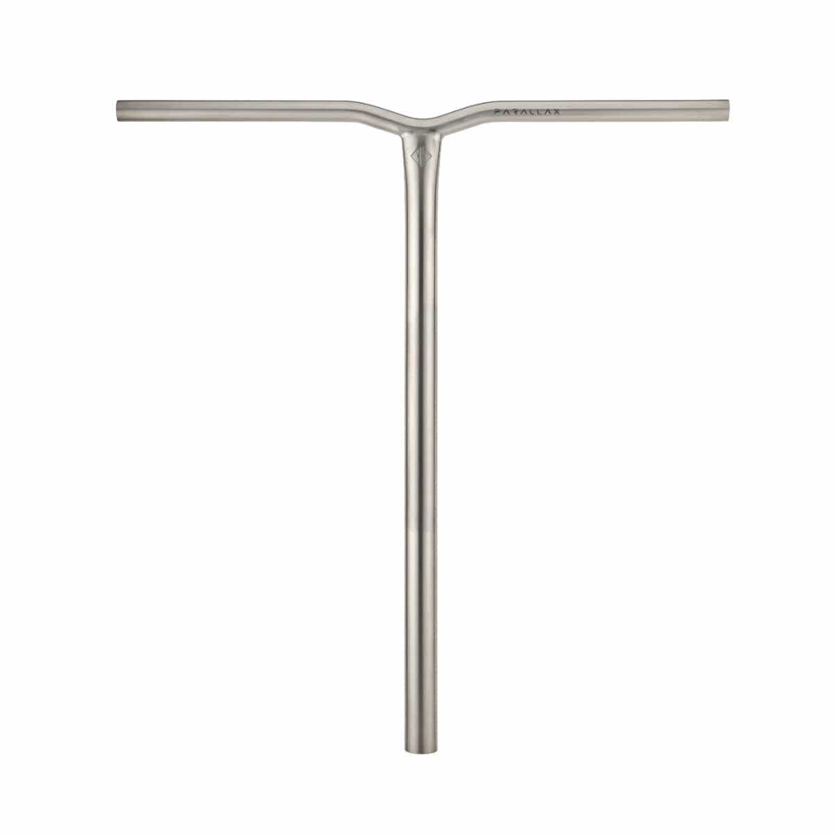 A sleek raw Y-shaped metal handlebar, crafted from premium titanium, showcases a smooth finish. Set against a plain white background, it embodies the elegance of Drone Parallax Titanium HIC Stunt Scooter components.