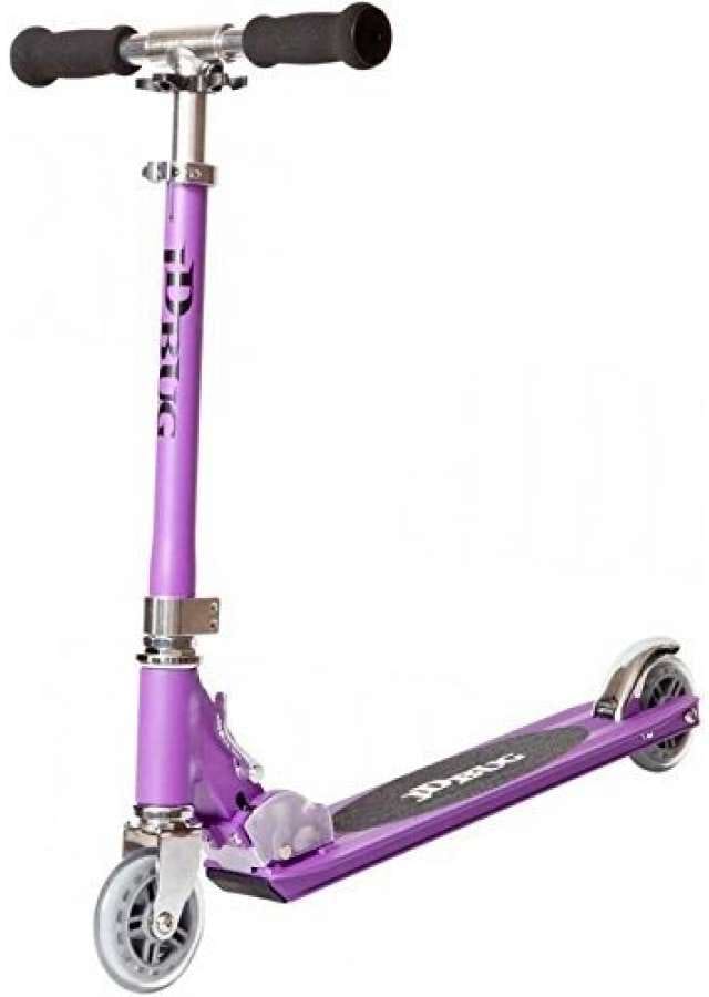 The JD Bug Original Street MS130B Foldable Kick Scooter in Matt Purple features black handlebars, a dual-wheel design, brand logos on the handlebar stem and footboard, metallic accents, and combines style with practicality for kids.