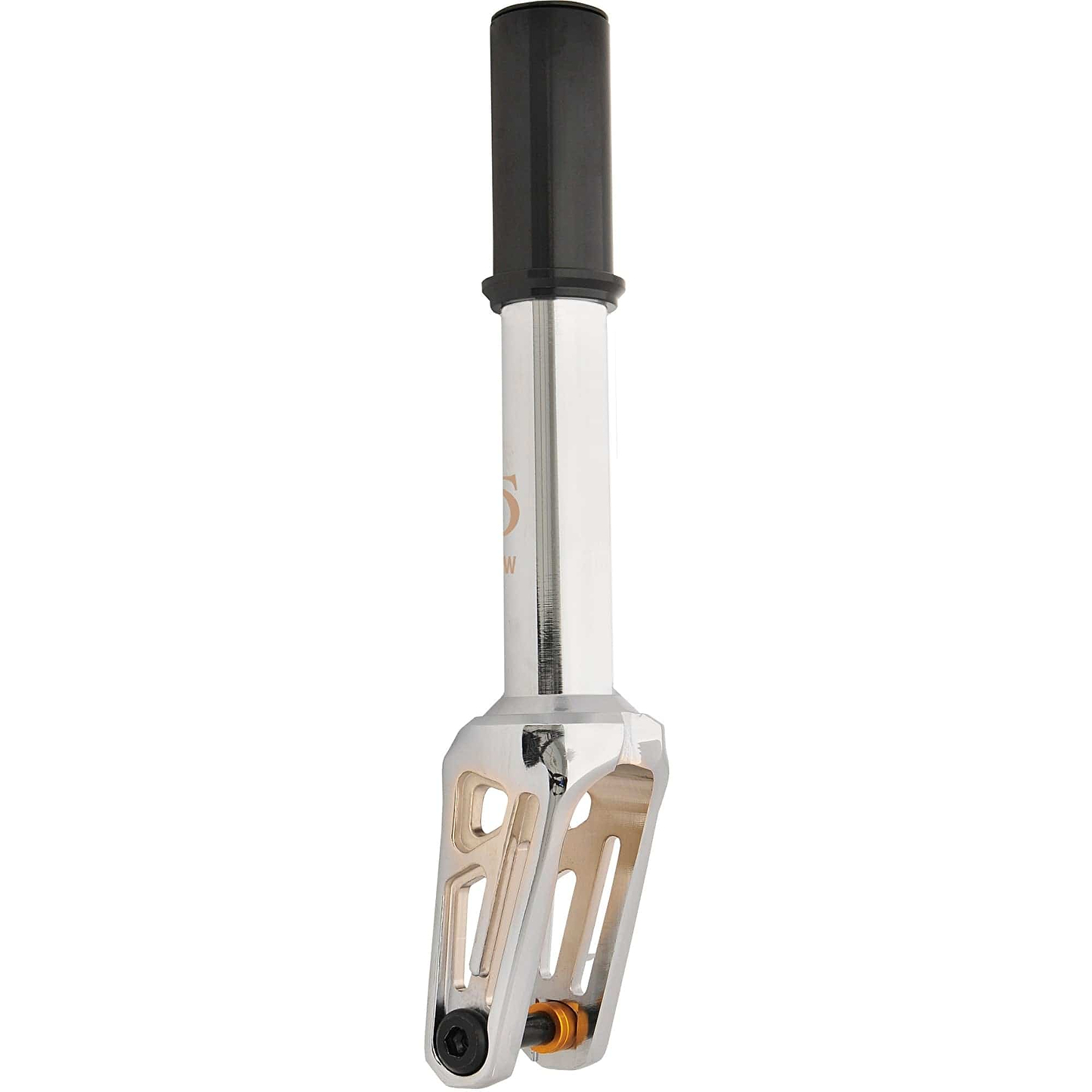 The Oath Shadow IHC Stunt Scooter Fork in Neo Silver is a sleek silver and black metal tool with a fatter core design for enhanced durability.