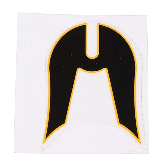 The Ethic DTC Logo Sticker showcases a stylized black helmet with a central vertical opening, outlined in yellow, on a white background—ideal for any Ethic fan.
